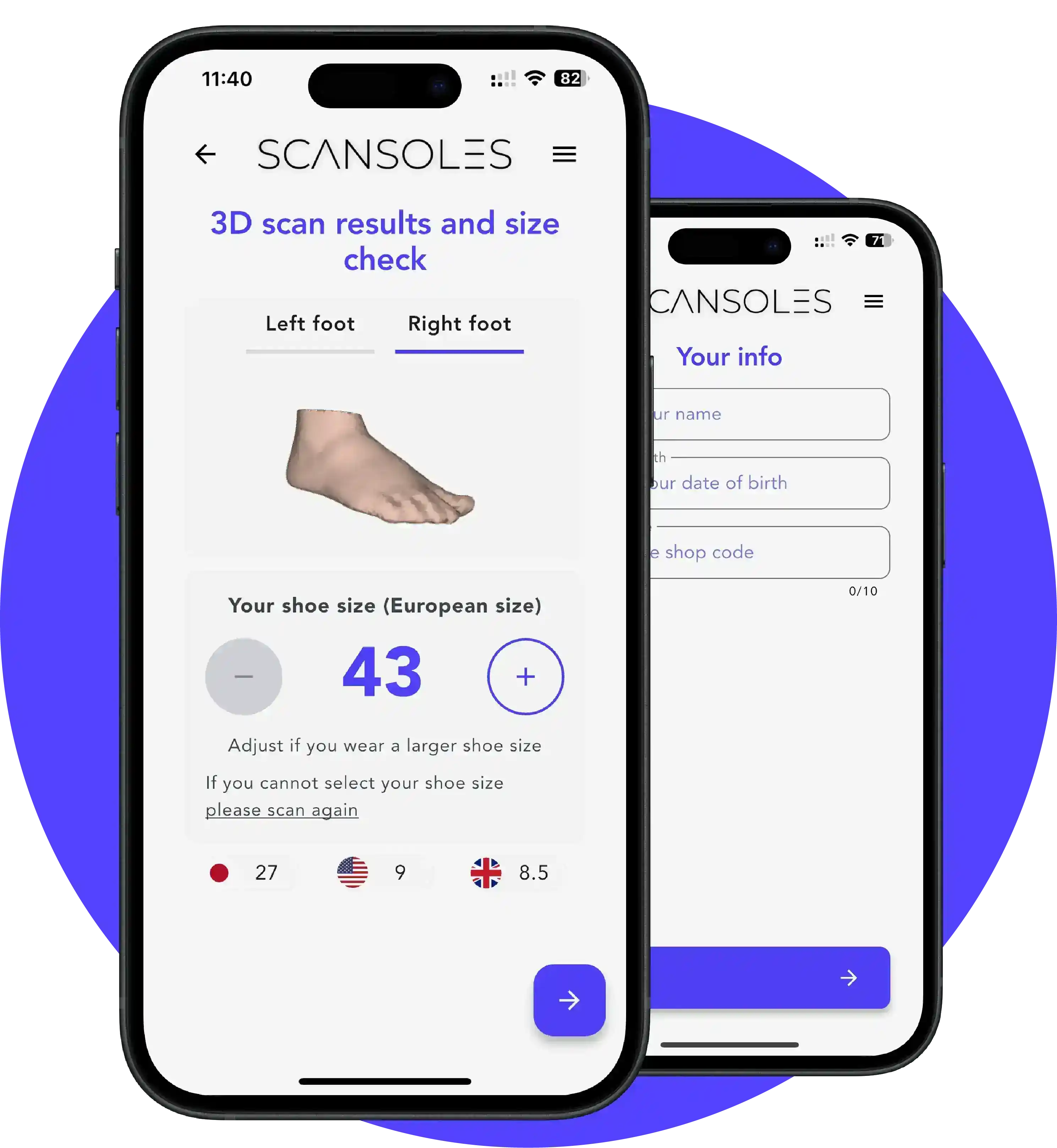 ScanSoles app screens